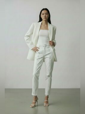 ALC Kingsley Slim White lace up pant 8‎ Costal romantic feminine quiet luxury